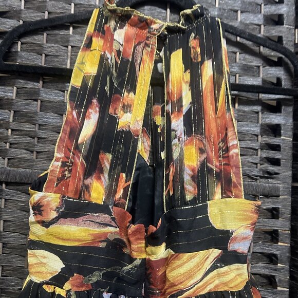 Anna Sui for Anthropologie Halter Dress Black Metallic Silk Floral Size 4 - Picture 7 of 9